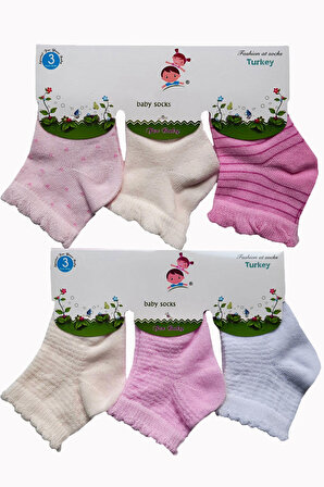 6lı Kız Bebek Çorap Pamuklu Renkli Desenli Mevsimlik Rahat