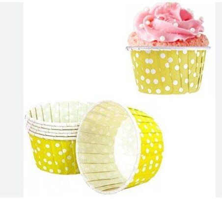 Cupcake/Muffin /Suffle Kek Kapsülü Puantiyeli Sarı 25 li