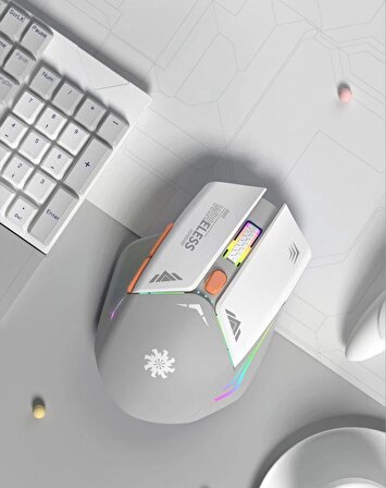 Beyaz RGB Şarjlı Kablosuz 1600DPI Işıklı Kablosuz Mouse Bwm1