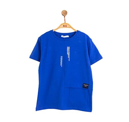 Erkek Çocuk Dijital Baskılı Cepli Mavi T-Shirt