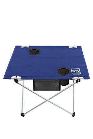 Box&Box Küçük Boy Katlanabilir Kumaş Kamp ve Piknik Masası, Lacivert, 2 Bardak Gözlü, 57x43x38 cm
