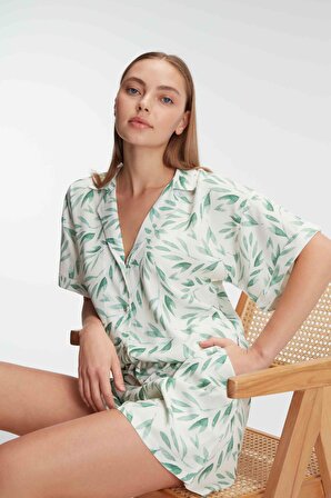 Anıl Kadın Yeşil Kısa Kol Şortlu Pijama Takımı 9876 