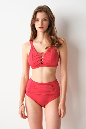 Bardot Yüksek Bel Bikini Tek Alt Kırmızı 239205