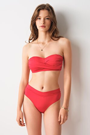 Ella Yüksek Bel V Kesim Bikini Tek Alt Kırmızı 239207