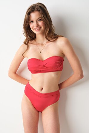 Ella Yüksek Bel V Kesim Bikini Tek Alt Kırmızı 239207