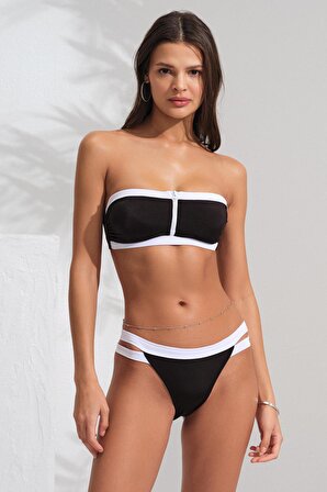 Fermuarlı Soft Straplez Bikini Siyah 231201