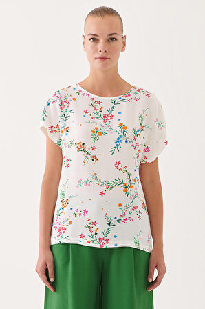 Evanders Regular Fit Kayık Yaka Standart Boy Çok Renkli Kadın  Tişört