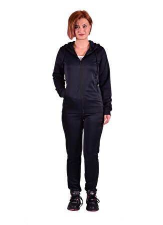 Lotto W1126-Lanzo Suit W Kapüşonlu Bağlamalı Standart Kalıp İçi Polarlı Siyah Kadın Eşofman Takımı