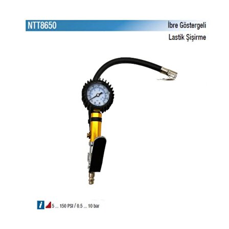 NT Tools İbre Göstergeli Mandallı Lastik Şişirme Tabancası 10 Bar/150 PSİ NTT8650
