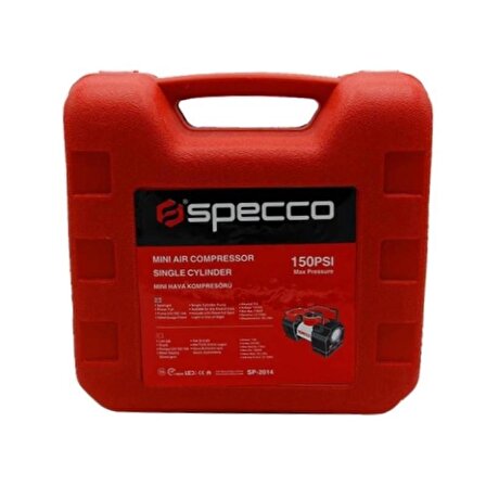 Specco 12V DC Ledli Mini Araç Kompresörü Top ve Bot Şişirme Aparatlı 150 Psı SP-2014