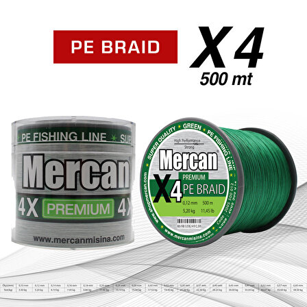 Mercan Pe Örgü Premium X4 Yeşil ip 500m Misina