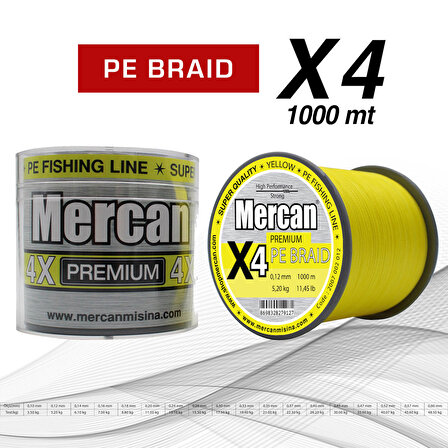 Mercan Premium X4 PE Örgü Sarı ip 1000 m Bobin Misina