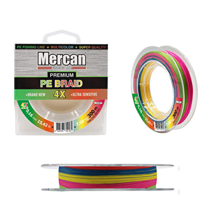 Mercan Premium X4 PE Örgü Multicolor İp 300m Makara Misina
