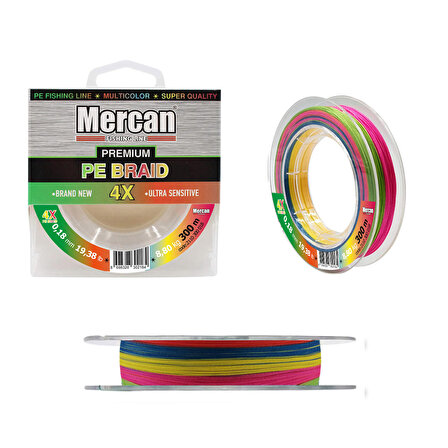 Mercan Premium X4 PE Örgü Multicolor İp 300m Makara Misina