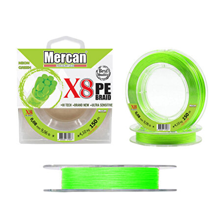 Mercan Pe Örgü Platinum X8 Neon Yeşil İp 150m Makara Misina