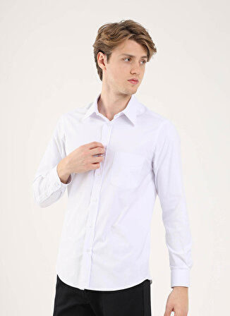 Dufy Regular Fit Gömlek Yaka Beyaz Erkek Gömlek DU2999011509