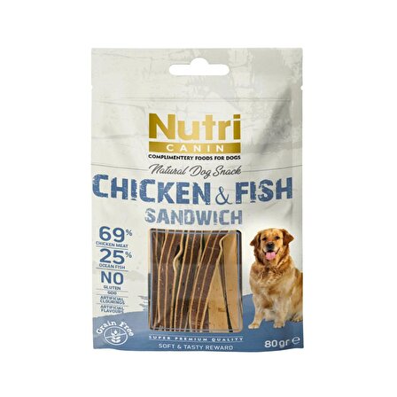 Nutri Canin Tahılsız 80 Gr Tavuk Balık Etli Sandvic Köpek Ödülü 1 Adet