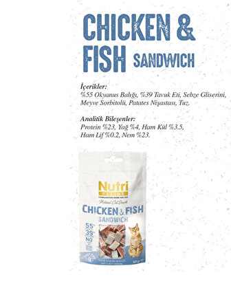 Nutri Feline Tahılsız 50 Gr Tavuk Balık Etli Sandvic Kedi Ödülü 1 Adet