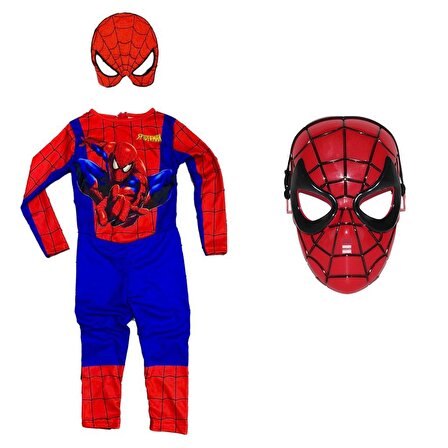 Baskılı Spiderman Örümcek Adam Kostümü + Spiderman Maske - Örümcek Adam Kostüm