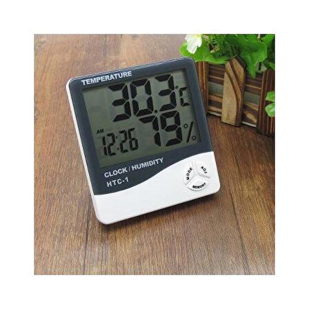 Duvara Asılabilen Saatli Sıcaklık ve Nem Ölçer Termometre Higrometre