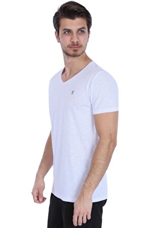 Erkek T-Shirt -  Erkek Beyaz V Yaka Kısa Kollu Tişört - 710387-00W