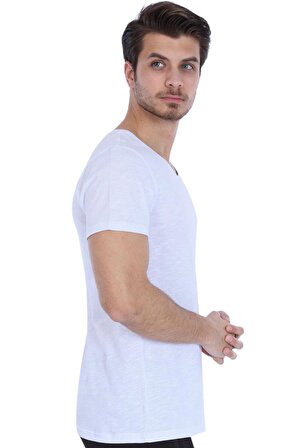 Erkek T-Shirt -  Erkek Beyaz V Yaka Kısa Kollu Tişört - 710387-00W