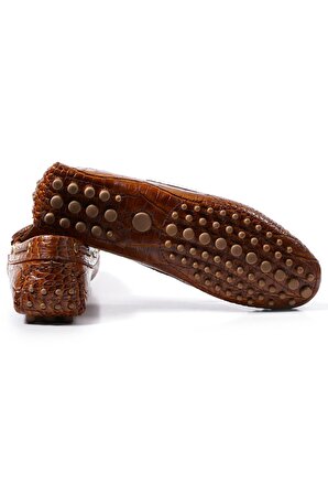 Patara Kadın Taba Kroko Desenli Hakiki Deri Loafer Ayakkabı