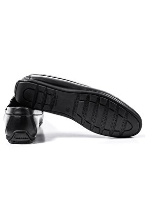 Perge Siyah Hakiki Deri Erkek Loafer Ayakkabı