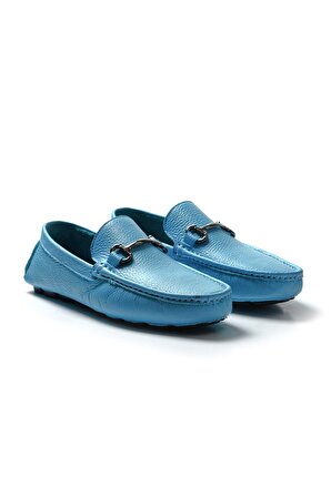 Troya Açık Mavi Hakiki Deri Erkek Loafer Ayakkabı