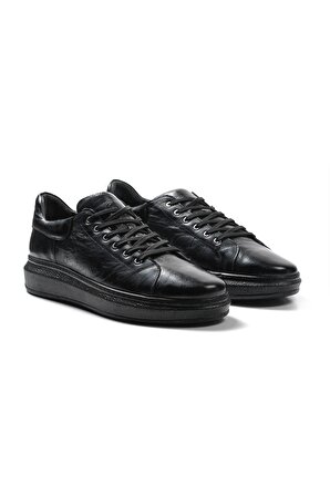 Strada Siyah Rugan-Siyah Taban Hakiki Deri Erkek Spor (Sneaker) Ayakkabı