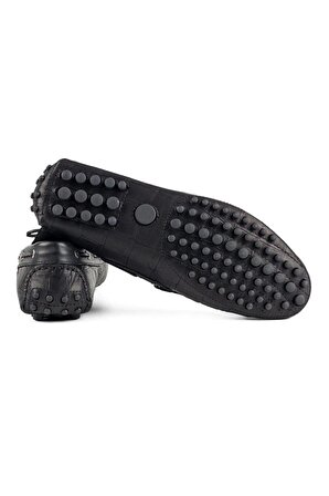 Side Hakiki Deri Siyah Kroko Loafer Erkek Günlük Ayakkabı
