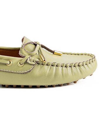 Patara Kadın Açık Yeşil Hakiki Deri Krampon Taban Loafer Kadın Ayakkabı