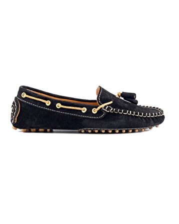 Samos Hakiki Siyah Deri Loafer Günlük Kadın Ayakkabı
