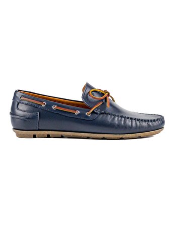 Alabanda Hakiki Deri Loafer Krep Taban Bağcıklı Lacivert Günlük Erkek Ayakkabı