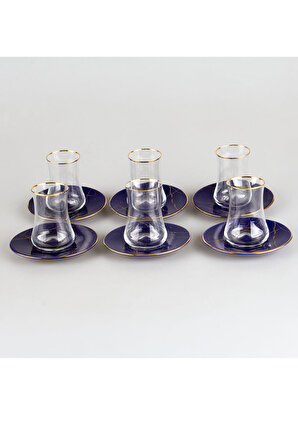 Koleksiyon Dervish Çay Seti 6'lı Mermer Kobalt Faruk Malhan Tasarım