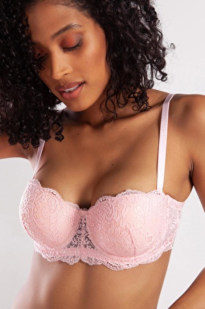 GCOLORS A Plus Pembe Dantelli Destekli Push Up Strapless Sütyen