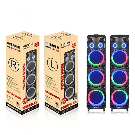 Taşınabilir Tekerli Dev Boy 2 Li 12X3 İnç Super Bass Woofer Bluetooth Hoparlör Hp-913