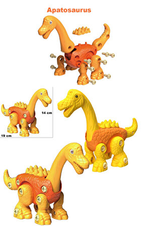 Eğitici Matkap Seti 355 Parça Dinozorlar,Şekiller ve Apatosaurus 3D Stem Oyuncak 2 li Matkap Sök Tak Vidalama Tamir Seti 