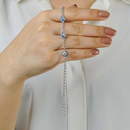 Nazar Boncuğu Tasarımlı 925 Ayar Gümüş Kadın Bileklik