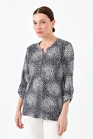 Desen Triko Kadın Yakası Patlı İki Renkli Penye Bluz 23454 Siyah