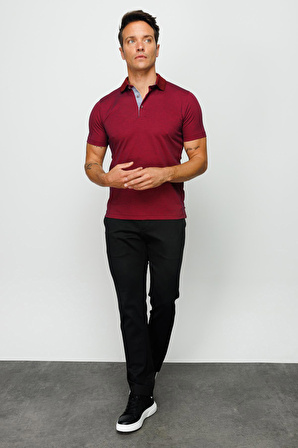 Desen Triko Erkek Polo Yaka T-Shirt 23301 Bordo