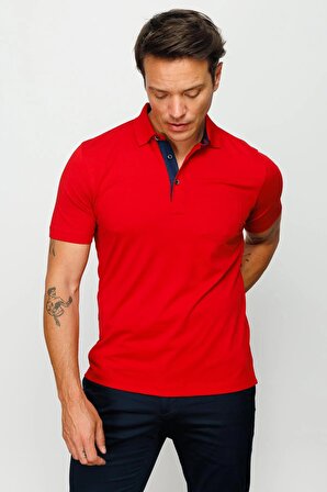 Desen Polo Yaka Kısa Kollu Kırmızı Erkek T-Shirt DSN201