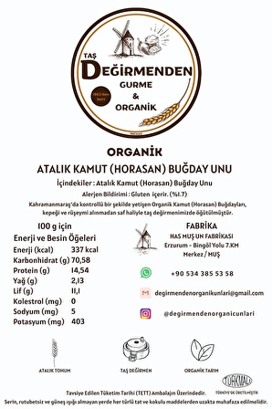 Organik Atalık Kamut (Horasan) Buğday Unu - 1 Kilo