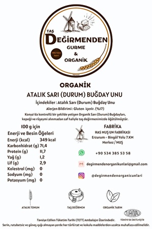 Organik Atalık Sarı (Durum) Buğday Unu - 5 Kilo