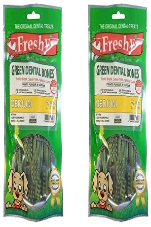 Freshy Green Dental Bones Medium 7 Adet Orta Boy Klorofilli Köpek Kemiği  2 X 140 gr. (2 Adet)