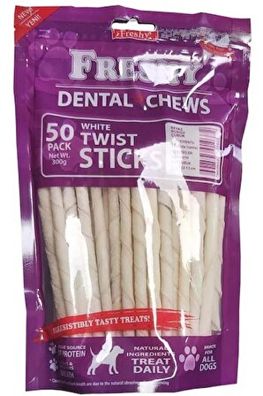 Freshy Dental Chews White Twist Sticks 50 Adet Burgulu Köpek Çiğneme Kemiği