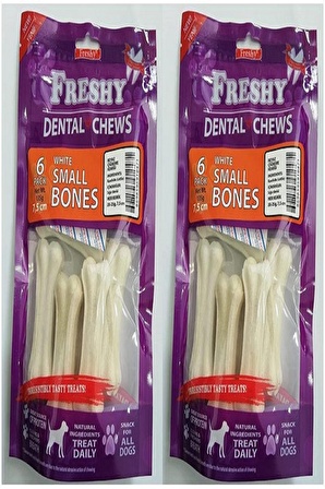 Freshy Dental Chews White Small Bones 6 Adet Küçük Boy Köpek Kemiği 2 X 135 gr. (2 Adet)