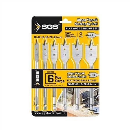 SGS 6 Parça Bits Saplı Ahşap Yaprak Matkap Ucu Seti (SGS1480)