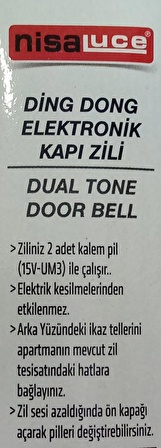 ELEKTRONİK KAPI ZİLİ PİLLİ DİNG DONG