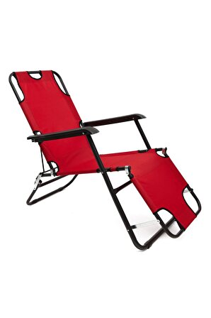 Litus Katlanır Şezlong Plaj Şezlongu Portatif Kamp Sandalyesi Ve Bahçe Şezlongu - Kırmızı